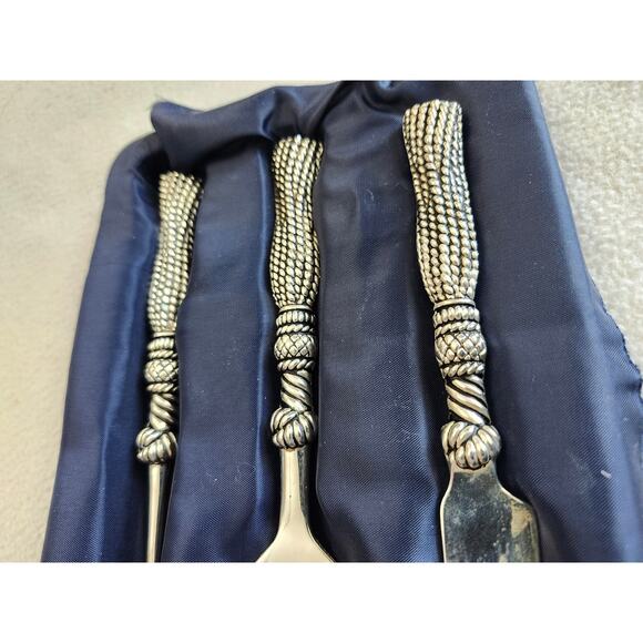 New Set 3 Silea Tassel Handle Silver Plated Butter Spreader Fork Knot Cheese - Picture 3 of 11